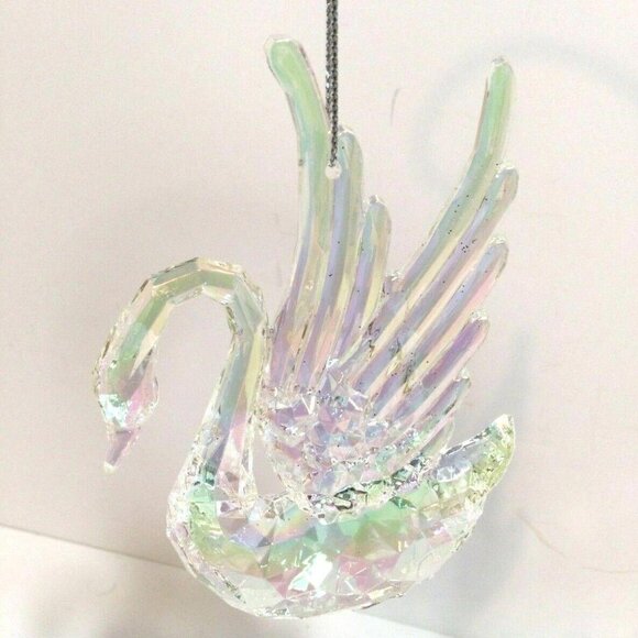 Swan Christmas Ornament Iridescent Clear Sun Light Catcher - Picture 1 of 2